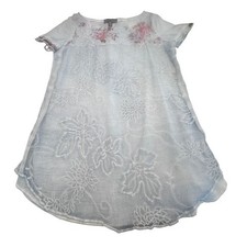 Gretty Zueger Silk Cotton Embroidered Boho Tunic Top Ice Blue Size S EUC picture