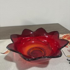 Fenton Amberina Glass Lotus Bowl (Pattern #848) 9inch Across, 3inches High. picture