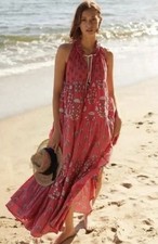 ANTHROPOLOGIE RO'S GARDEN SOFIA TRAPEZE SWING TIERED MAXI DRESS XS 298 picture