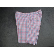 Mens Pink Blue Plaid Flat Front Casual Summer Shorts Size 37 picture