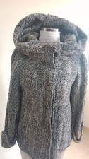ZARA BASIC Womens Herringbone Tweed Hooded Jacket Coat Grey White Size XL picture