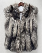 One Of A Kind Stunning Real Silver Fox Fur Vest Fashion Gilet Sz.M picture