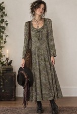 VTG Carole Little L Olive Green Floral Long-Sleeve Midi Dress WHIMSIGOTH fall picture