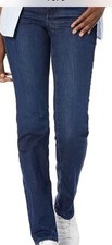 New Tags NYDJ Marilyn Jeans Blue Staight Denslowe 14 Stretch Waist Button Zip picture