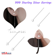 Elegant 999 Sterling Silver Earrings Love Heart Clover Chain Woman Jewelry US picture