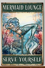 Mermaid Lounge Serve Yourself Print Wall Art Vintage Multicolor Beach Unframed picture