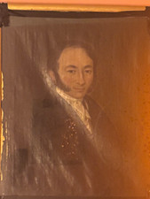 Early 1900s old canvas, black and gray oil painting. picture