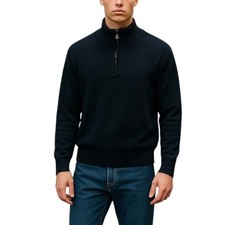 L.L. BEAN Men's Navy Blue 1/4 Zip Cotton Knitted Sweater Size L picture