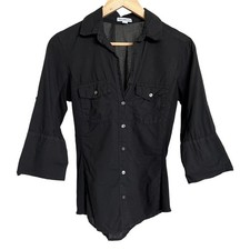 Standard James Perse Black 100% Cotton Button Up Side Panel 3/4 Sleeve Shirt M picture