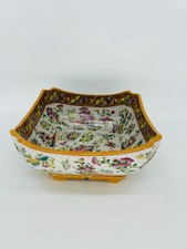 Vintage Square Asian Chinoiserie Pink Bird Floral Porcelain Bowl picture
