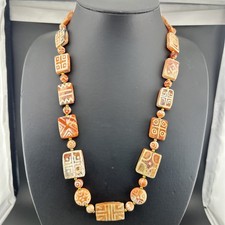 Vintage Etched Carnelian Agate Beads Necklace Rare picture