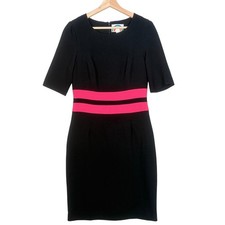 Anthropologie Ruby Belle Retro Black Pink Stripe Sheath Dress UK 10 EUR 38 USA 6 picture