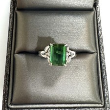 2.55ctw Natural Emerald Cut Green Tourmaline & Diamond Solid PT900 Platinum Ring picture