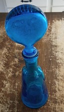 Vintage Erik Hoglund for Neiman M Decanter w/Face/Stopper - Blue - 9 1/2