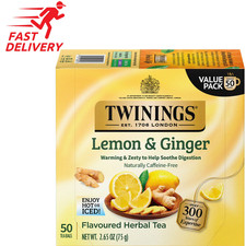 Twinings Lemon & ginger herbal Tea Bags, Caffeine Free, 50 Count Box. picture