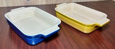 Set 2 Le Creuset Stoneware Rectangular Baking Dishes Cobalt Blue Dijon Yellow picture