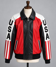 Michael Hoban North Beach Leather USA American Flag Jacket Vintage XL picture