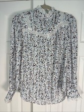 LOFT Cream Floral Lace Yoke High-Neck Blouse picture