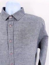Vustra Men's Large Linen Blend Shirt Solid Gray Button Down Long Sleeve picture