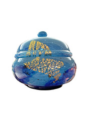DAUM NANCY VERRE DE VERRE BONBONNIERE BLUE WITH GOLD FOIL - HARD TO FIND picture
