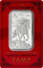 1 oz Silver Bar - PAMP Suisse - Lunar Legends Horse .999 Fine in Assay picture