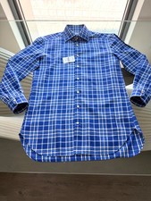 $3,195 New Kiton Men’s Blue Plaid Shirt  Special Order Fabric Size XL  17/ 43 picture