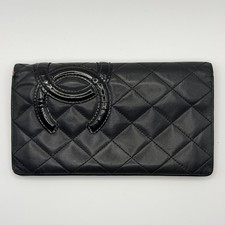 Chanel Cambon Matelasse Bifold Long Wallet Leather Black Authentic France picture