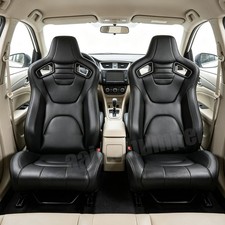 Universal Pair Reclinable PVC Leather Sport Racing Seats W/Slider Left/Right picture