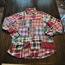 VTG Polo Ralph Lauren Mens Sport Cody Patchwork Flannel Plaid Shirt  Size L G925 picture
