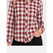 Talbots Red Tartan Plaid Button Up Shirt Women's Sz M Fall Plaid Holiday Preppy picture