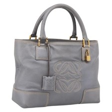 LOEWE Anagram Amazona Justa Hand Bag Leather Gold Silver Auth - Vintage Good picture