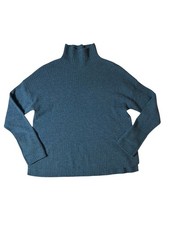 Garnet Hill 100% Cashmere Blue Ribbed Mock Neck Oversized Sweater picture