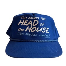 Vintage This Covers The Head Of The House Blue SnapBack Trucker Hat Funny picture
