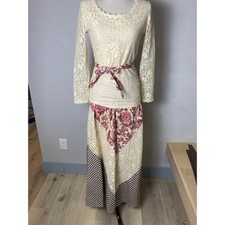Vintage 60's/70s Joy Steven's California Lace Boho Hippie Patchwork Maxi Skirt picture
