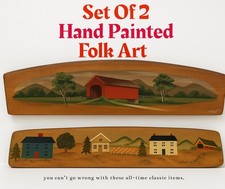 VTG Hand Painted Folk Art red covered bridge Scene on Wood picture