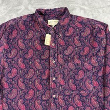 VTG EDDIE BAUER Mens Large Corduroy Paisley Button Down Sport Shirt Damask picture