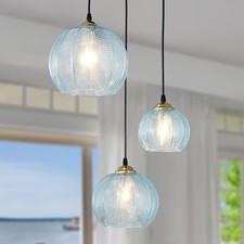 3-Light Blue Glass Pendant Lights Coastal Chandelier for 6