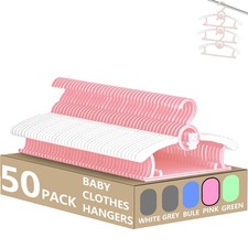 Pink Baby Hangers 50 Pack Adjustable 11-14in Plastic Kids Clothes Pant Bar picture