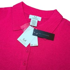 Magaschoni Cashmere Dark Peony Pink Short Sleeve Polo Sweater Womens XL NWT picture
