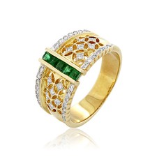 0.30ct Emerald Diamond Ring 0.24ct Yellow Gold  Ornament Retro Vintage Jewelry picture