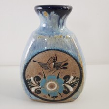 Vtg Netzi Mexican Pottery Vase Bird Flower Drip Glaze Southwest Folk Art picture