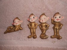 4- Vtg Ceramic Gold Glitter Elf Pixie Ornaments Japan picture
