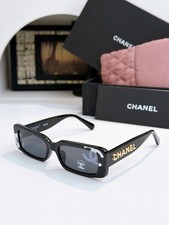 CHANEL 71473 GD Rectangle Black Sunglasses Gray Lenses Unisex 54-18-145 picture