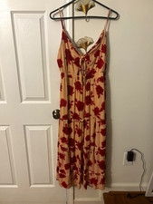 Justify Women’s XL Beige/Red Floral V-Neck Strappy Sleeveless Midi Sundress picture
