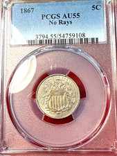 1867 No Rays Shield Nickel PCGS AU55 Beauty, New Slab Best Price Ebay* CHRC picture