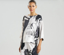 Natori Women's T76042 Portofino Tropical Print Crop Pajamas Top Gray Size S NWT picture