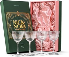 Vintage Art Deco Nick and Nora Coupe Glasses | Set of 4 | 5 oz Crystal Ribbed Co picture
