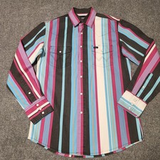Wrangler Brushpopper Shirt Mens Small Striped Pearl Snap Western Cowboy Workwear picture