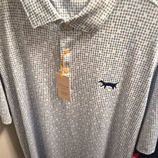 Peter Millar Crown Sport Men's Geometric Golf Polo White/Blue Cotton Wicking picture