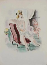 André Dignimont: The Red Armchair, Original Signed Lithograph, 1946 picture